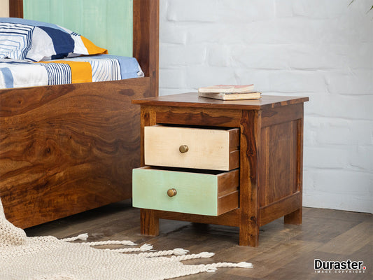 Dudi Furniture Florida Vintage Sheesham Wood Bedside Table