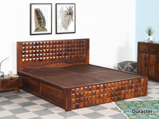 Dudi Furniture Aristocrat Solid Sheesham Wood Storage King Size Bed