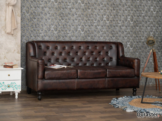 Dudi Furniture Chesterfield Colonial Brown Three Seater Sofas