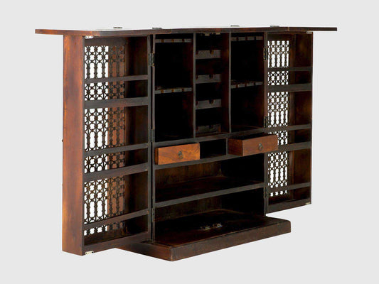 Dudi Furniture Vismit Solid Mango wood Wine Cabinet with metal doors