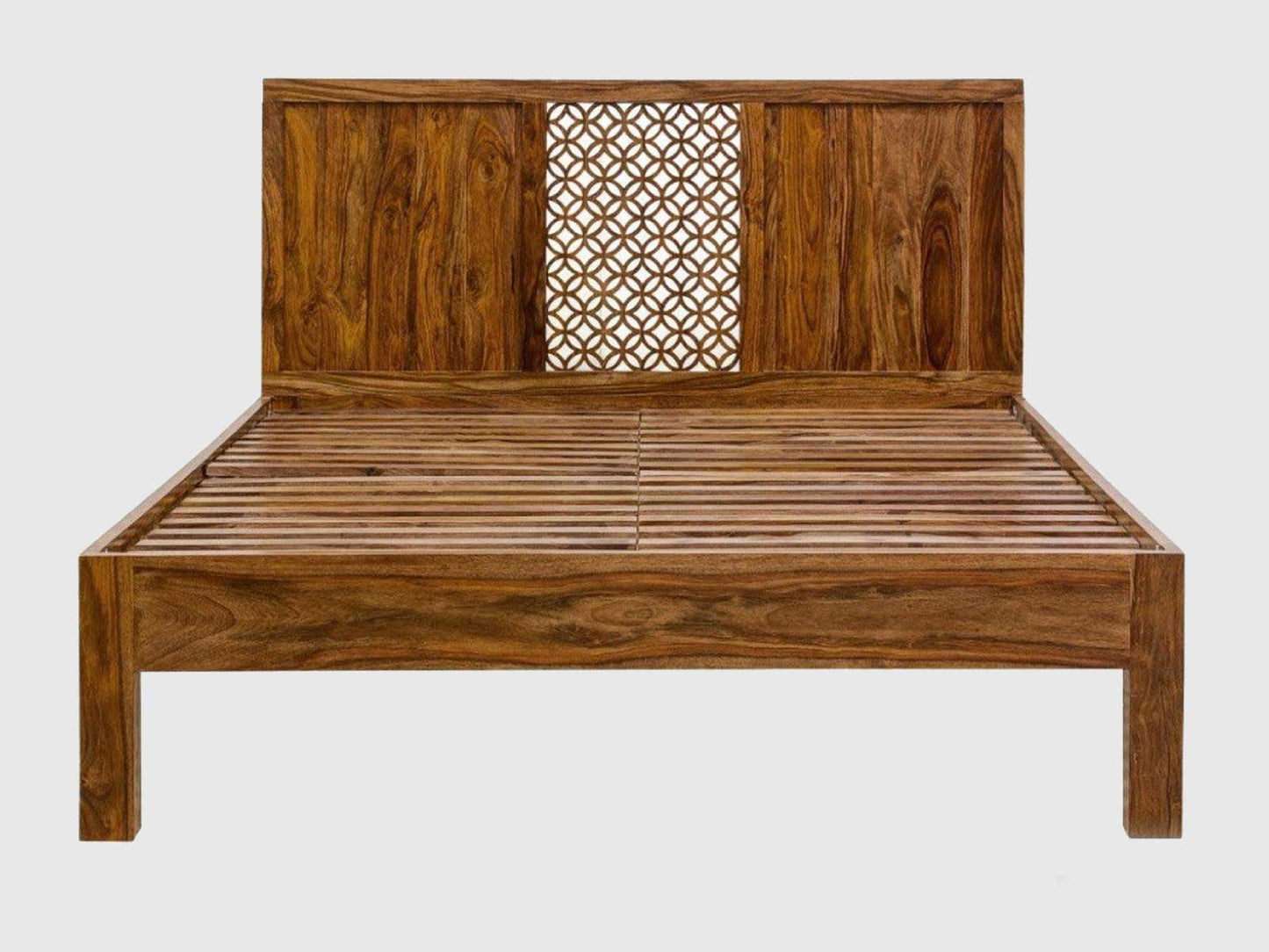 Dudi Furniture Vismit Solid Sheesham Wood Carved King Bed