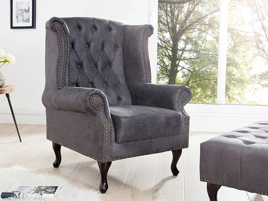 Dudi Furniture Chesterfield Colonial Antique Gray Wing Chair