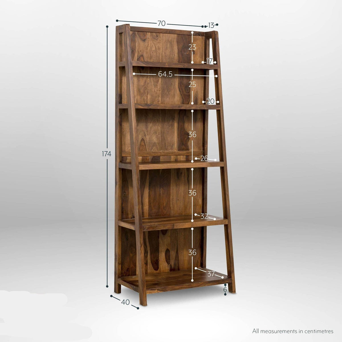 Dudi Furniture Mehran Sheesham Wood Ladder Bookshelf