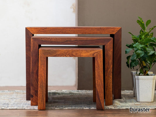 Dudi Furniture Aristocrat Solid Sheesham wood Nested Set of 3 Side