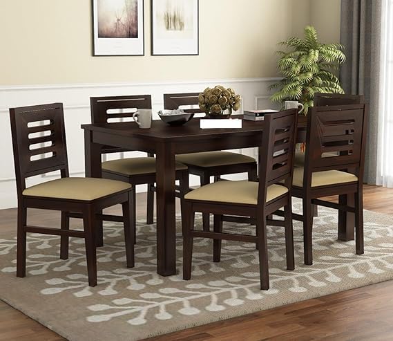 DUDI FURNITURE Solid Sheesham Wood 6 Seater Dining Set - Walnut