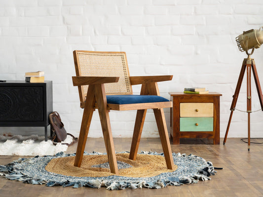 Dudi Furniture Hawkin Solid Wood Modern Cane Armchair