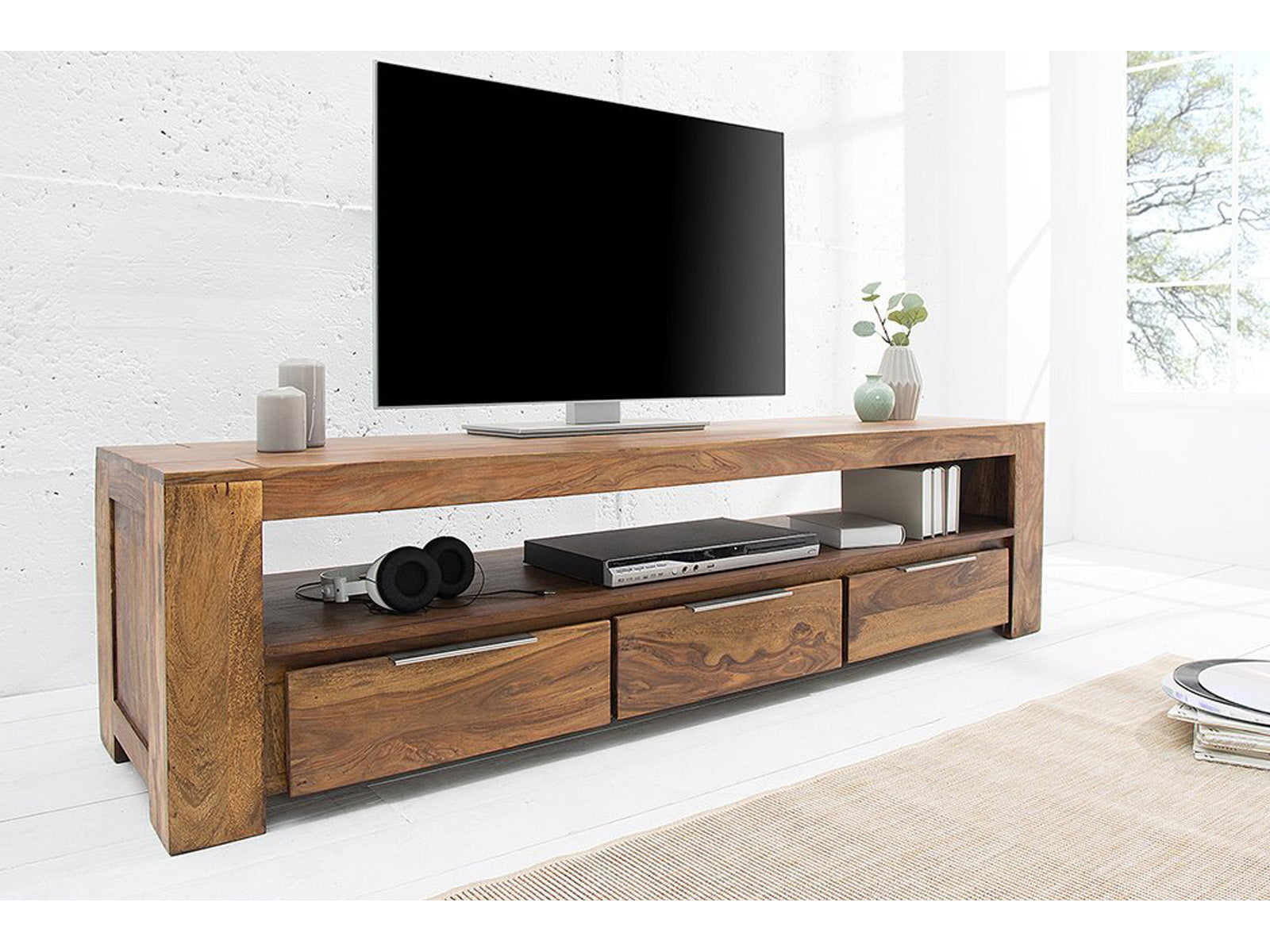 Dudi Furniture Rio Sheesahm Wood TV Unit Cabinet