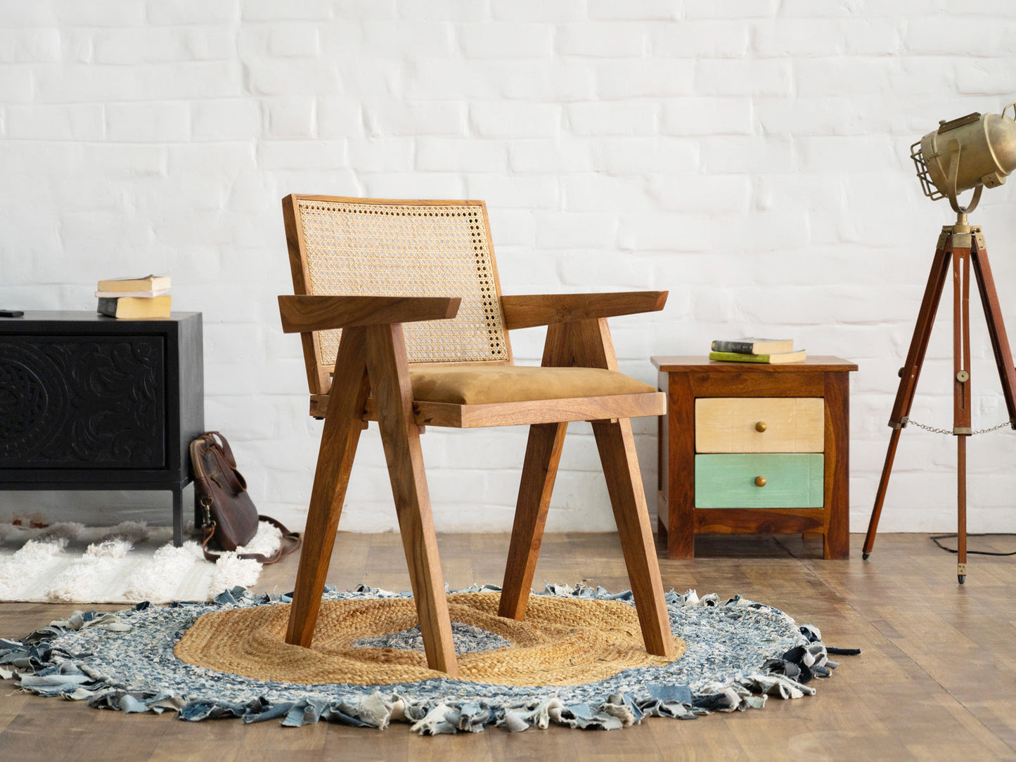 Dudi Furniture Hawkin Solid Wood Cane Armchair