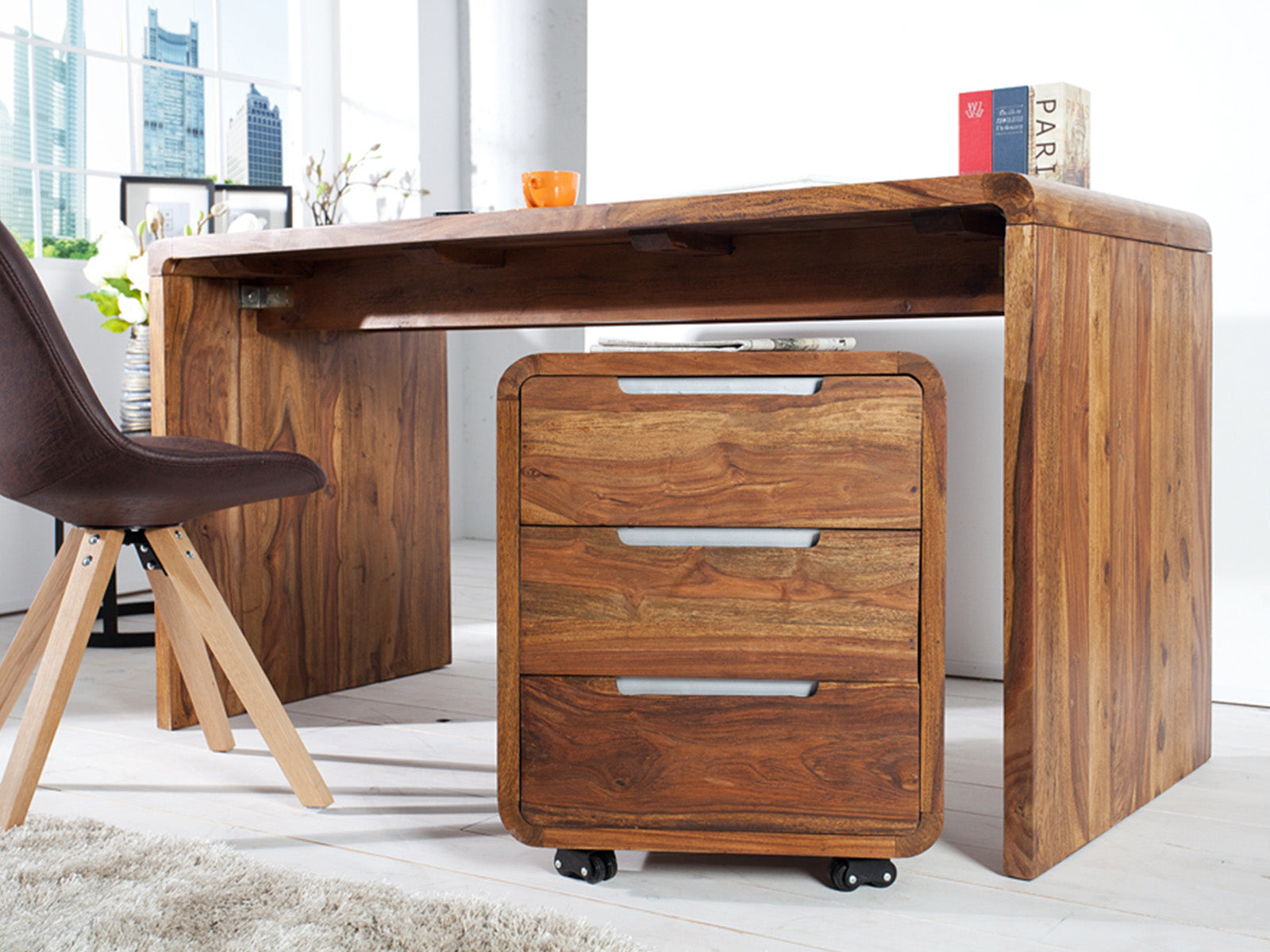 Dudi Furniture Buckingham Modern Sheesham Wood Office Desk