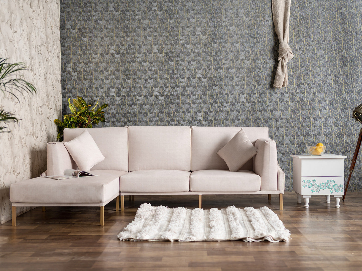 Dudi Furniture Diana Sectional Fabric Sofa Cotton White
