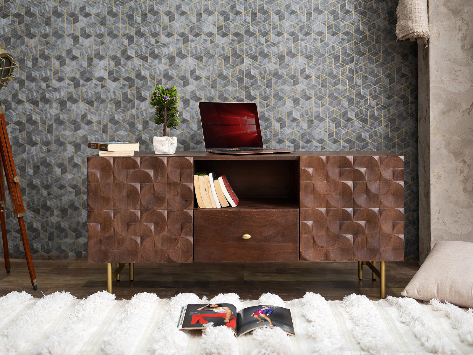 Dudi Furniture El Monte Mango Wood TV Unit