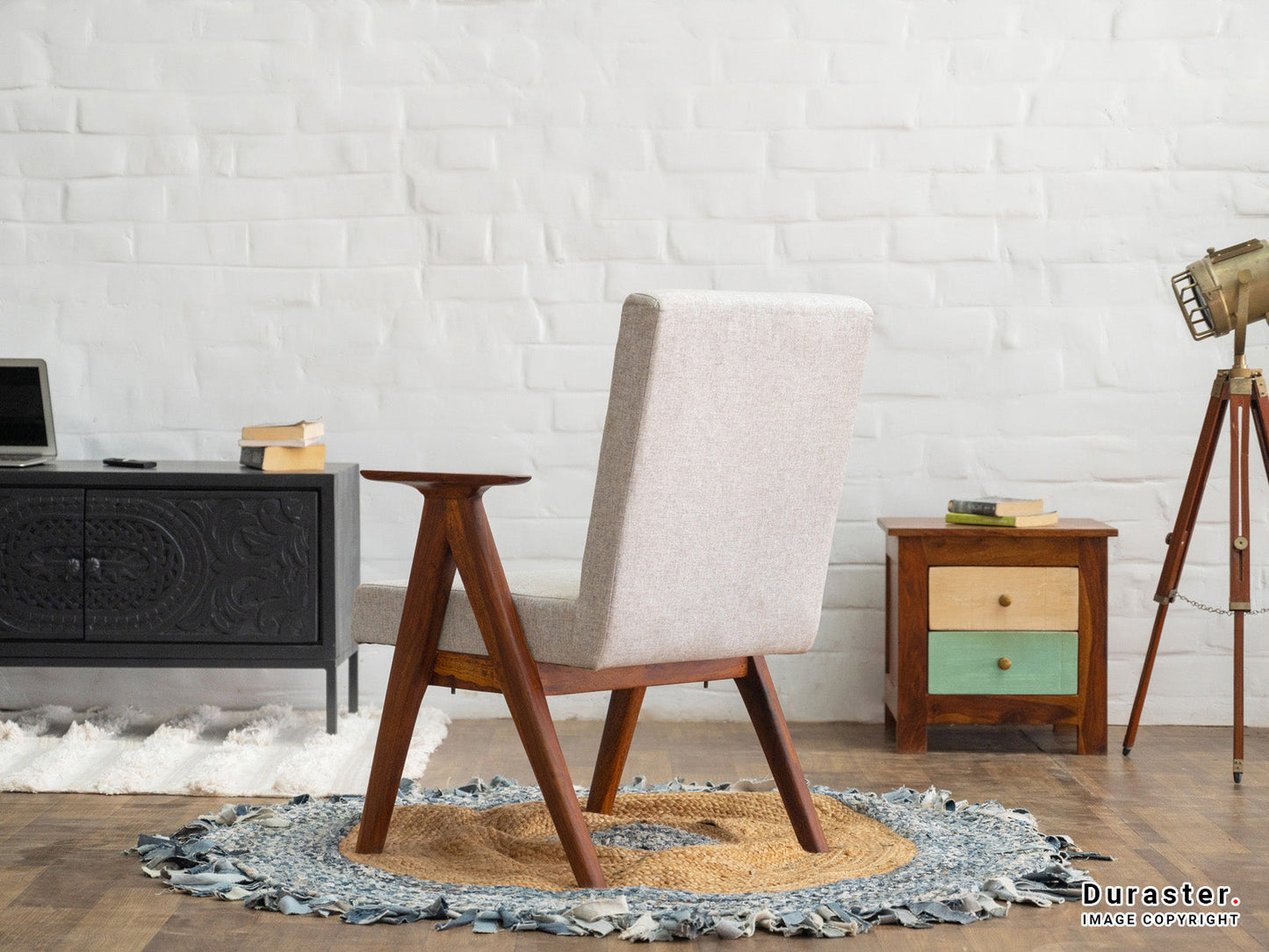 Dudi Furniture Mehran Sheesham Wood Upholstered Armchair