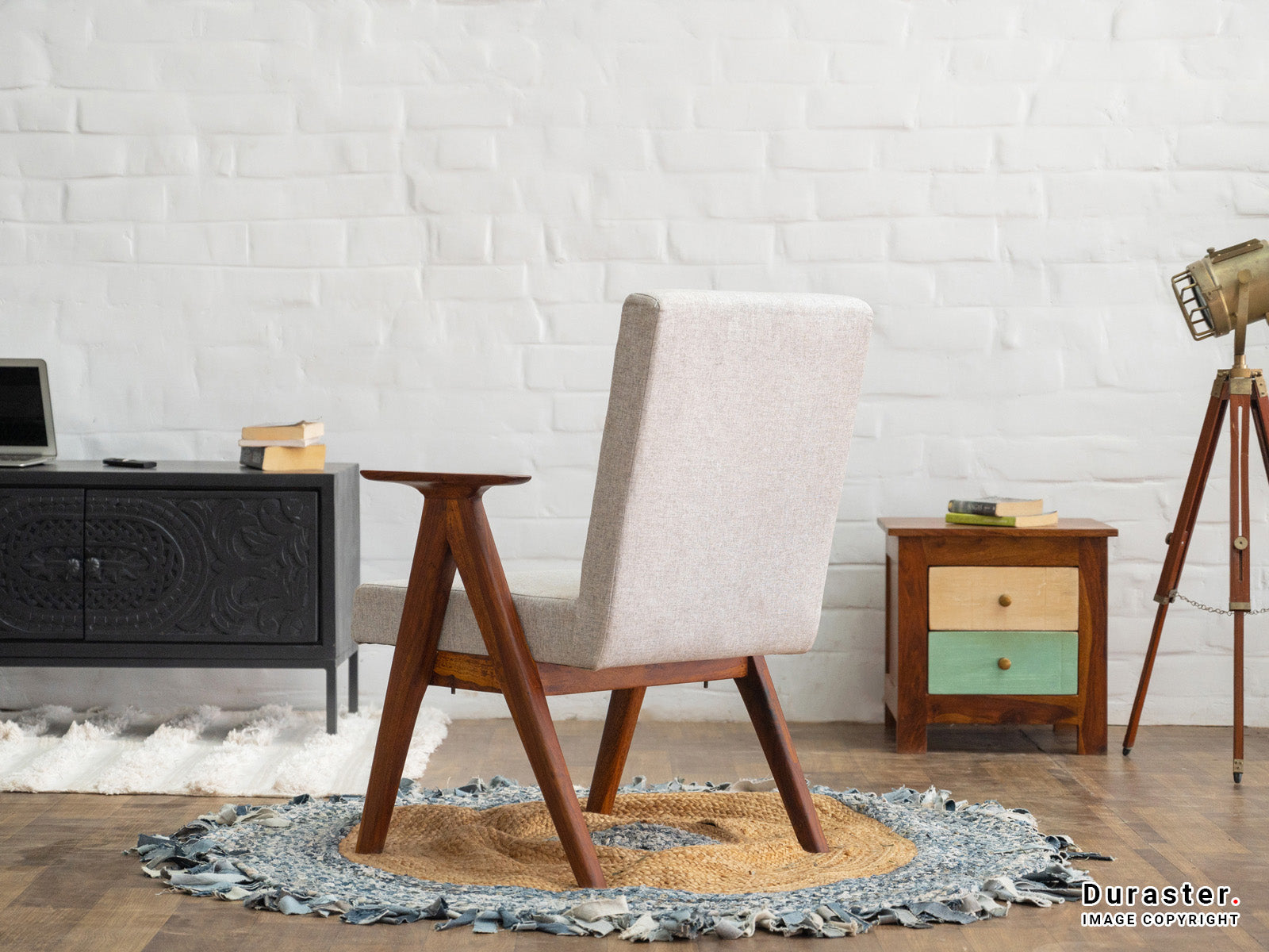 Dudi Furniture Mehran Sheesham Wood Upholstered Armchair