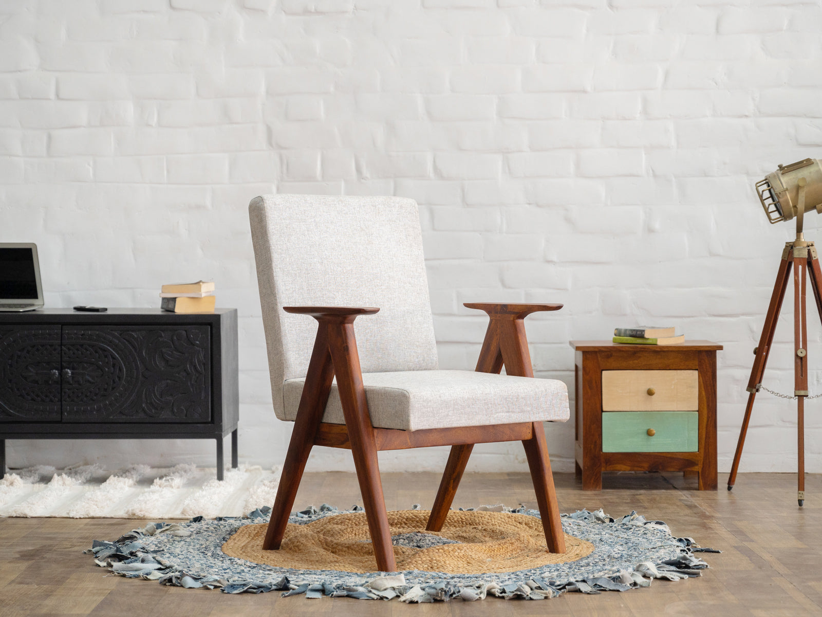 Dudi Furniture Mehran Sheesham Wood Upholstered Armchair