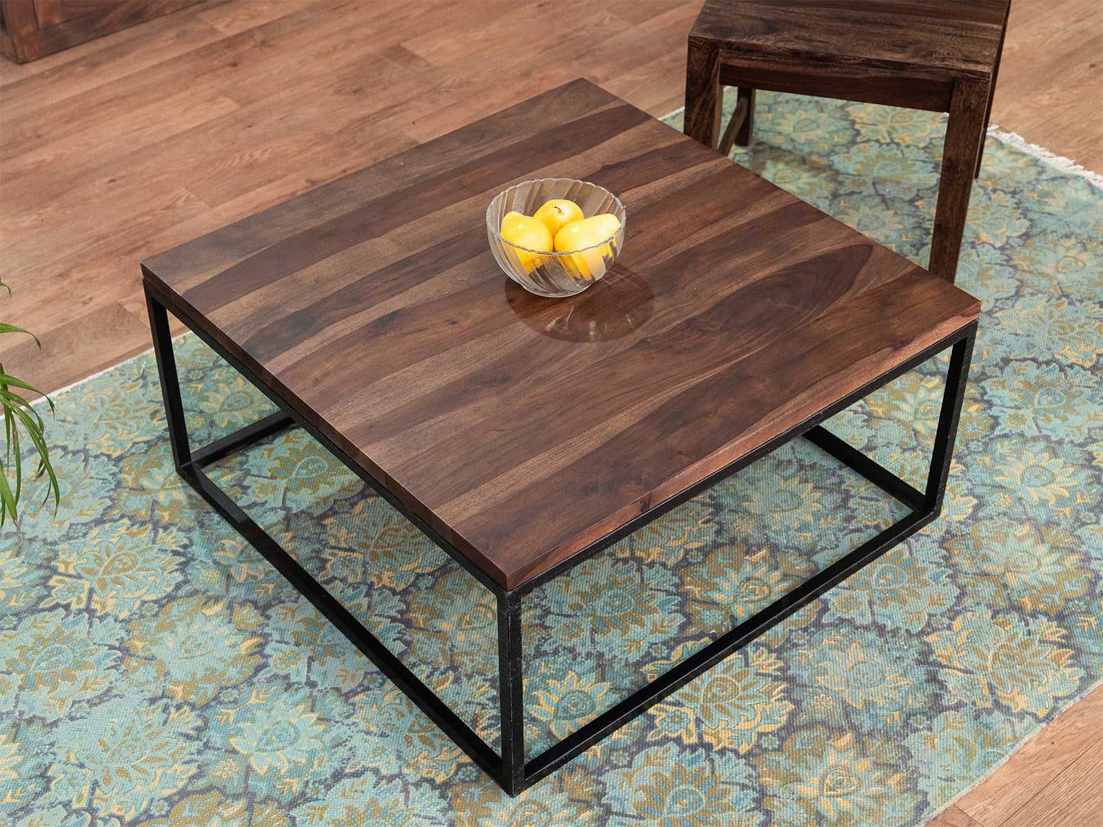 Dudi Furniture Gangaur Solid Wood Coffee Table with Black Iron Frame