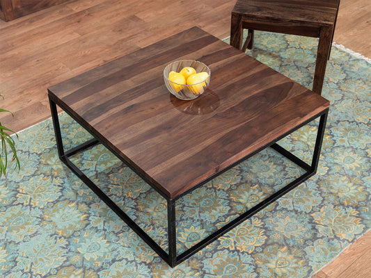 Dudi Furniture Gangaur Solid Wood Coffee Table with Black Iron Frame