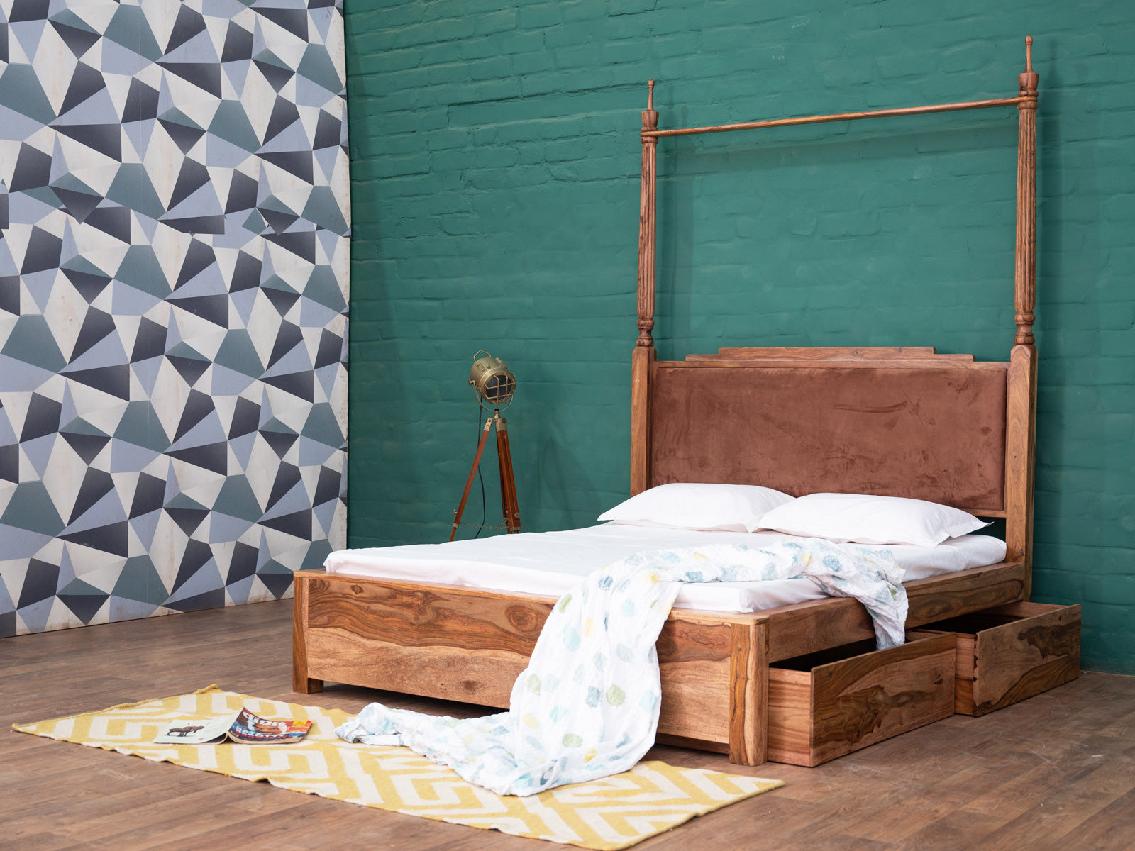 Dudi Furniture Hawkin Solid Wood Canopy Poster King Size Bed with