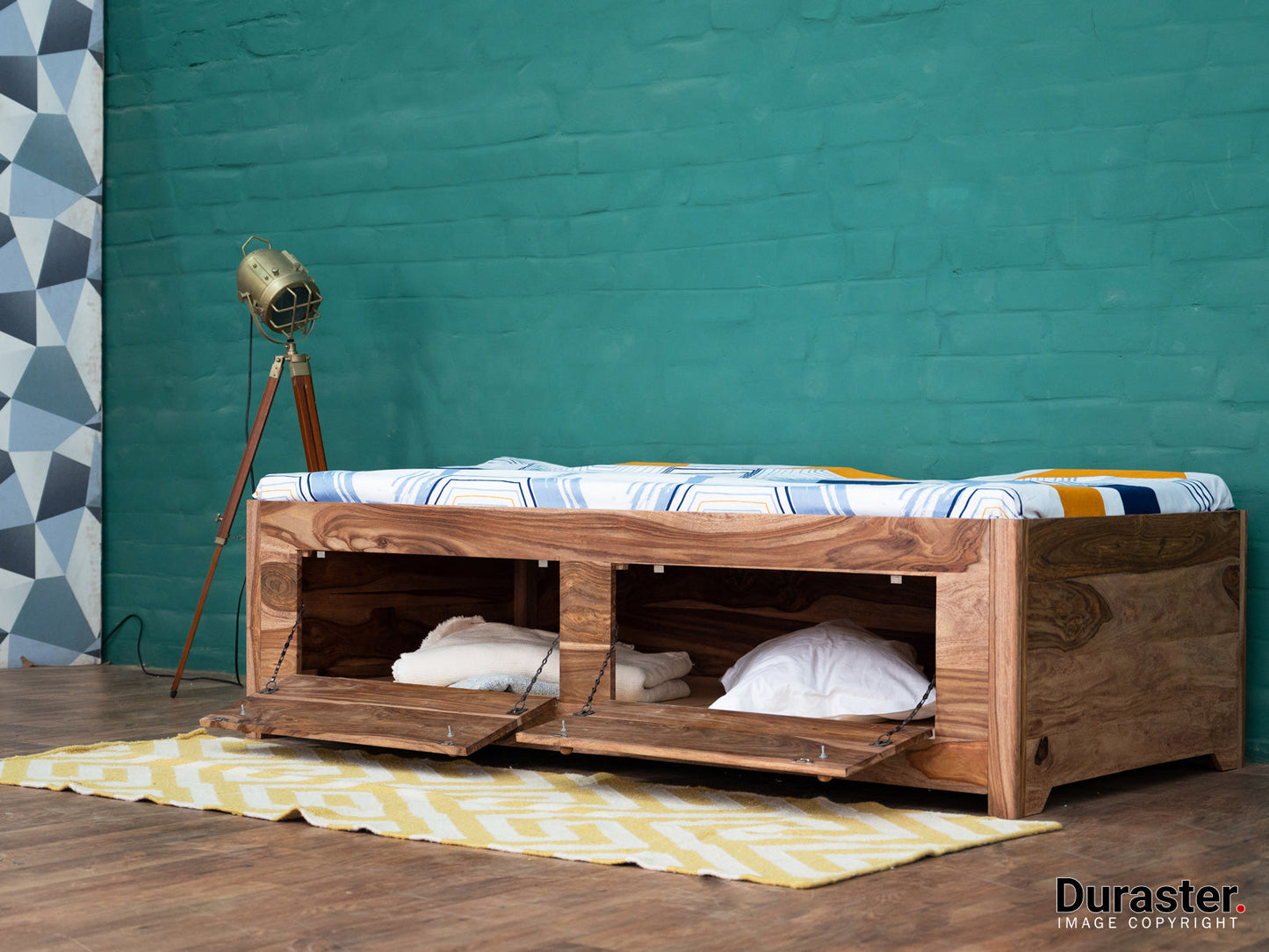 Dudi Furniture Hawkin Solid Wood Diwan Bed with Storage