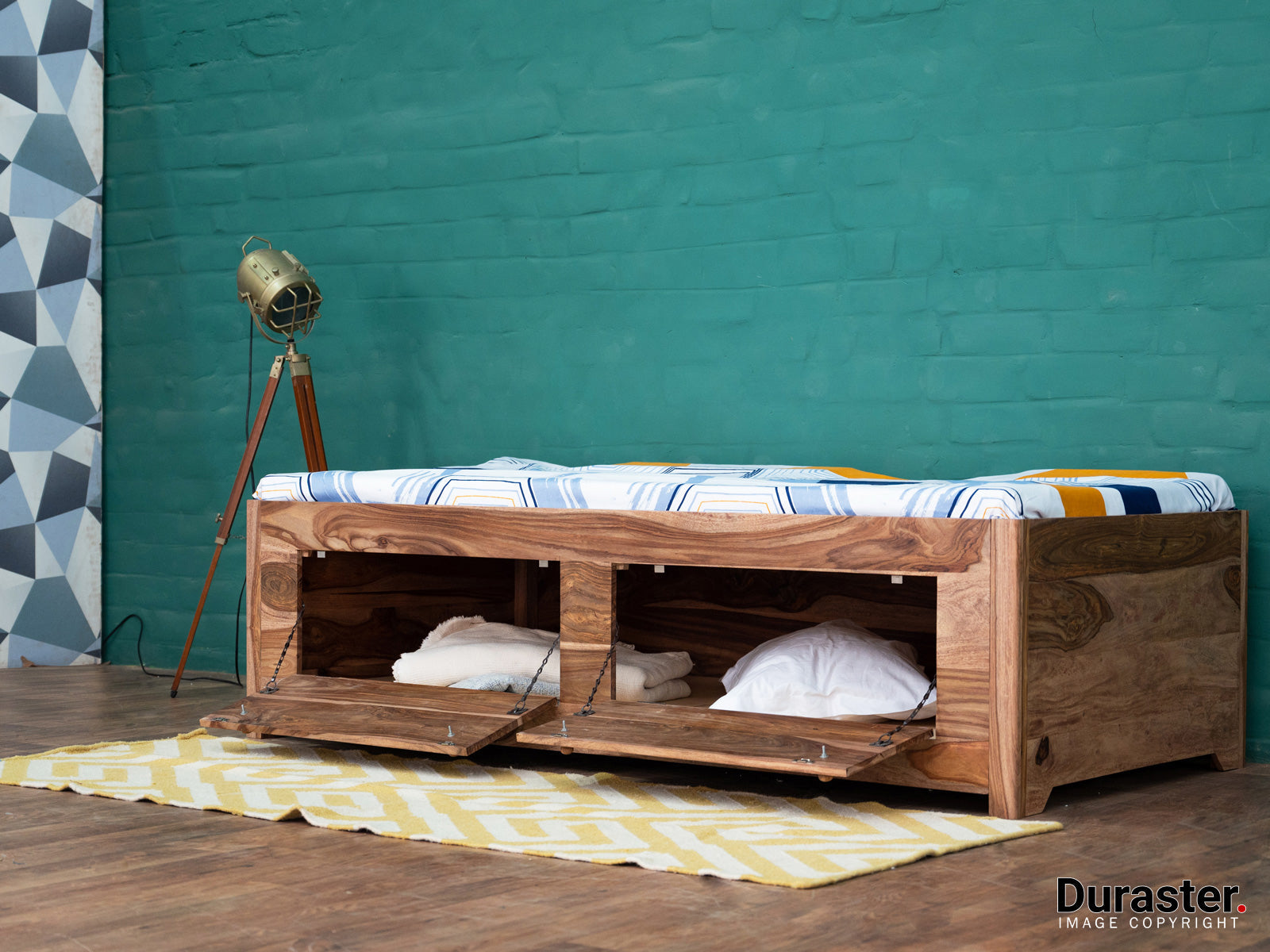 Dudi Furniture Hawkin Solid Wood Diwan Bed with Storage