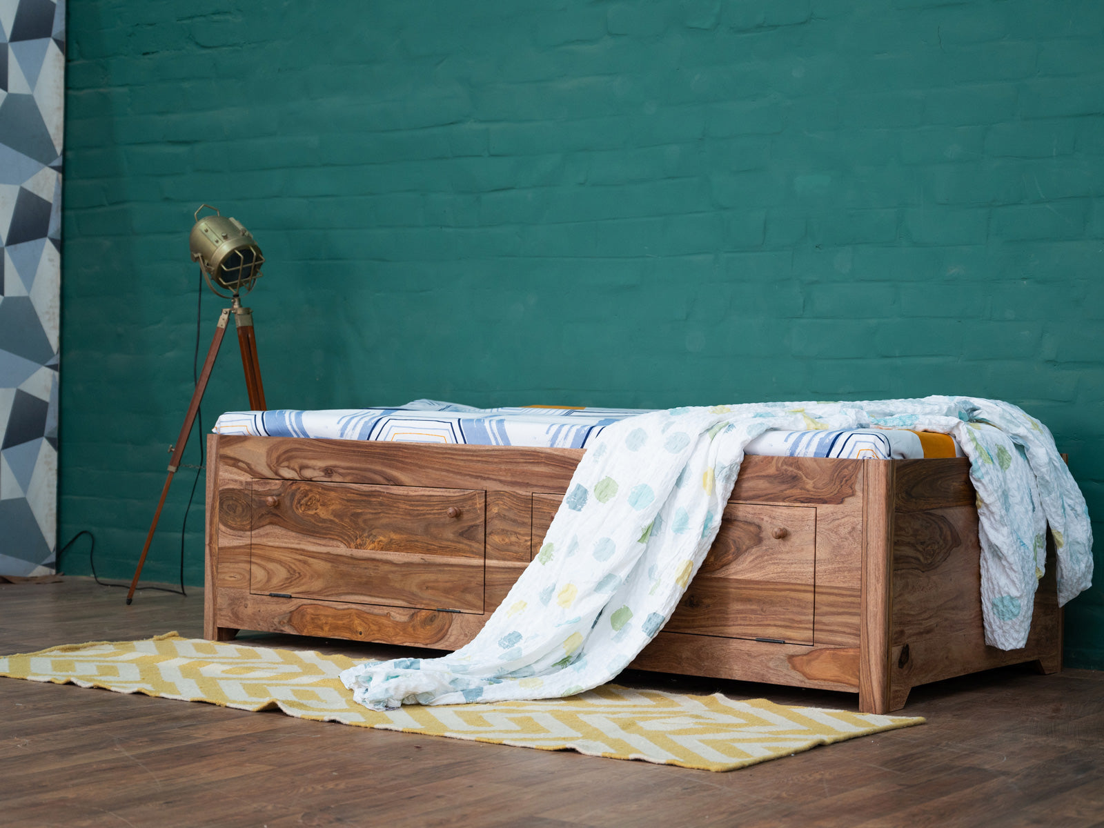 Dudi Furniture Hawkin Solid Wood Diwan Bed with Storage