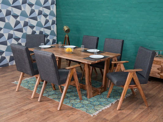 Dudi Furniture Hawkin Solid Wood Dining Table Set 6 Seater