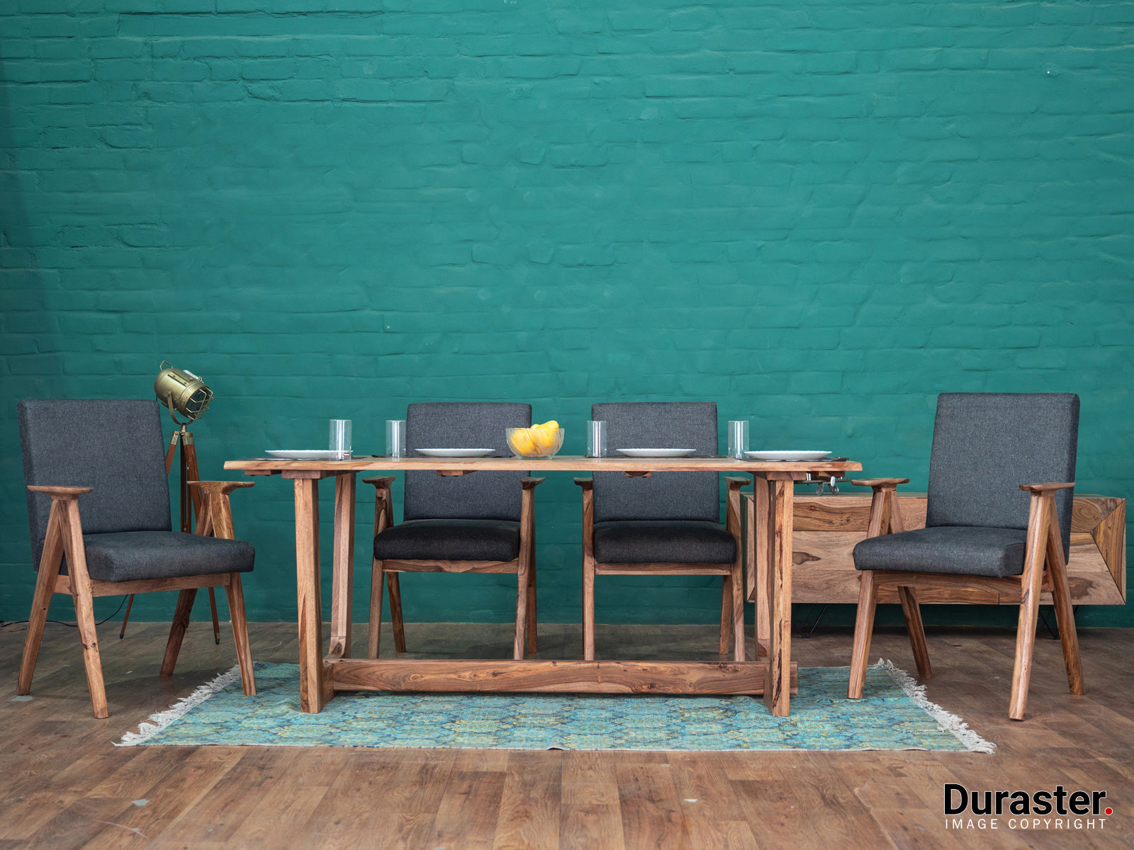 Dudi Furniture Hawkin Solid Wood Dining Table Set 6 Seater