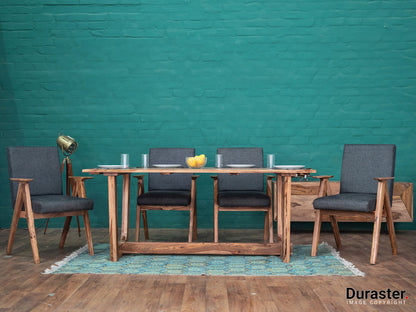 Dudi Furniture Hawkin Solid Wood Dining Table Set 6 Seater