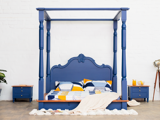 Dudi Furniture Florida Acacia Wood Poster Bed (Egyptian Blue)