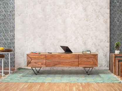 Dudi Furniture Hawkin Solid Wood Modern TV Unit with Storage