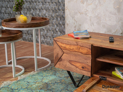 Dudi Furniture Hawkin Solid Wood Modern TV Unit with Storage