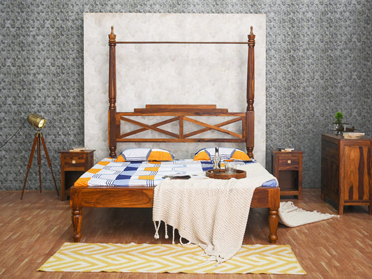 Dudi Furniture Ummed Two Poster Solid Sheesham wood Modern Canopy