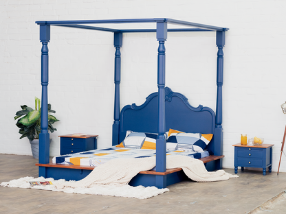 Dudi Furniture Florida Acacia Wood Poster Bed (Egyptian Blue)