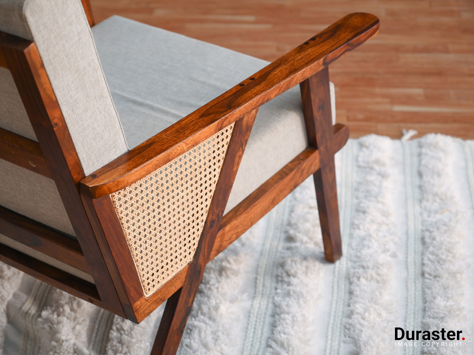 Dudi Furniture Vismit Modern Sheesham Wood Lounge Chair With Cane Work