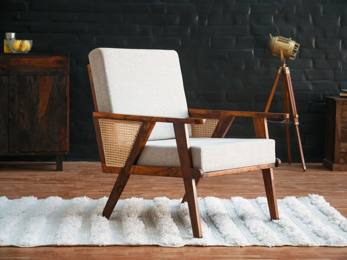 Dudi Furniture Vismit Modern Sheesham Wood Lounge Chair With Cane Work