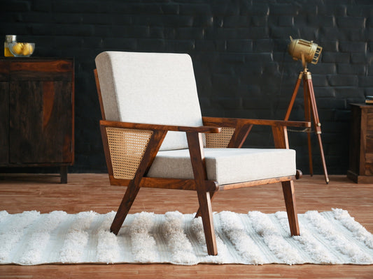 Dudi Furniture Vismit Modern Sheesham Wood Lounge Chair With Cane Work