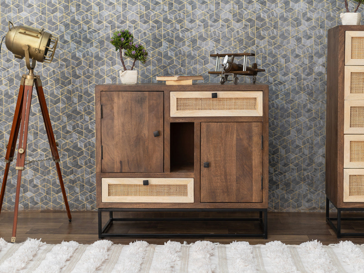 Dudi Furniture Irish Modern Sideboard Cabinet With Cane Work