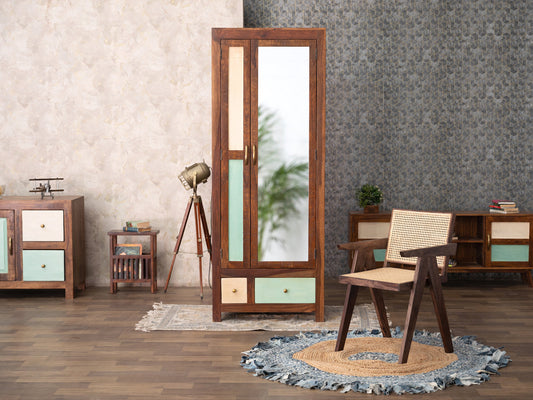 Dudi Furniture Florida Vintage Sheesham Wood Wardrobe Cabinet