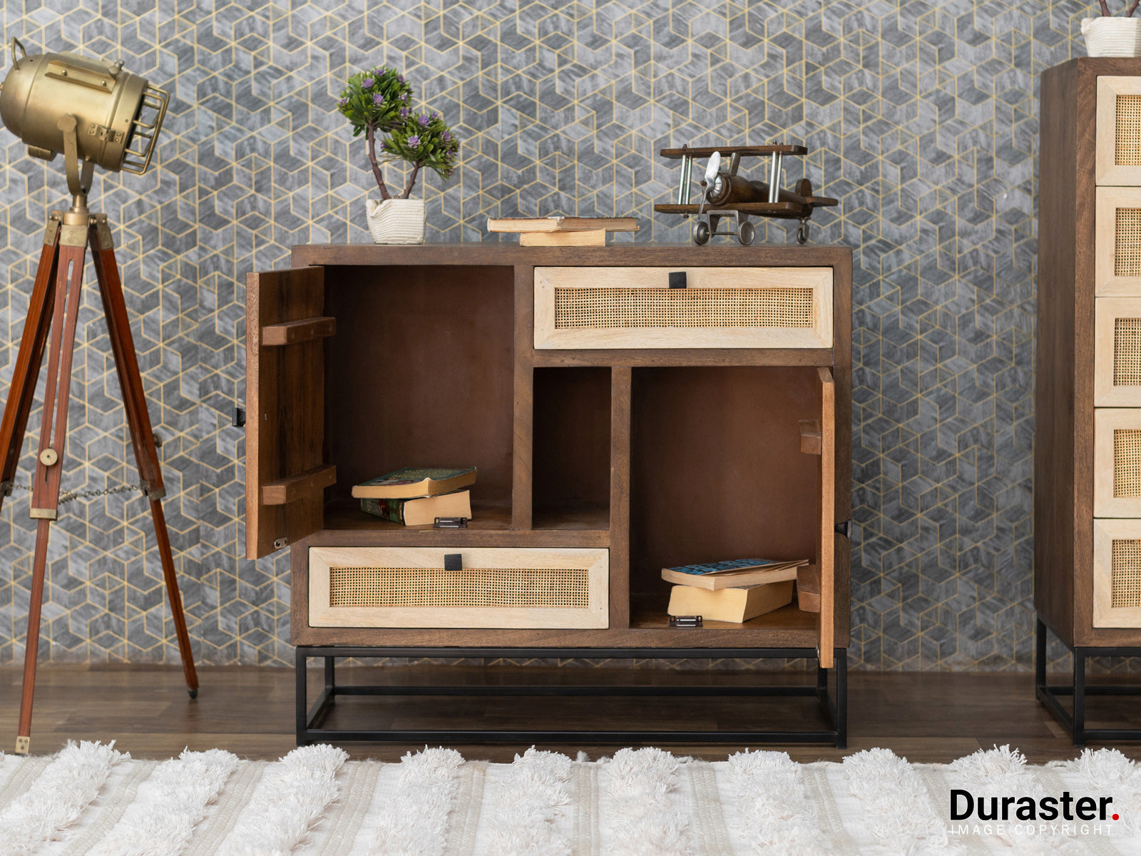 Dudi Furniture Irish Modern Sideboard Cabinet With Cane Work
