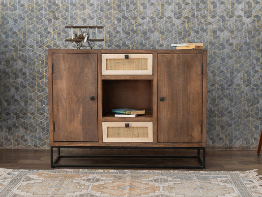 Dudi Furniture Irish Wooden Sideboard Cabinet With Cane Work