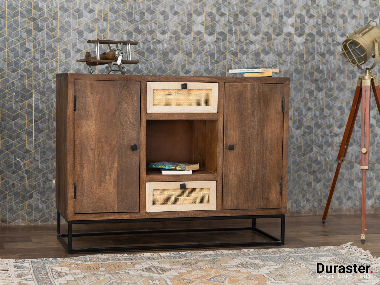 Dudi Furniture Irish Wooden Sideboard Cabinet With Cane Work