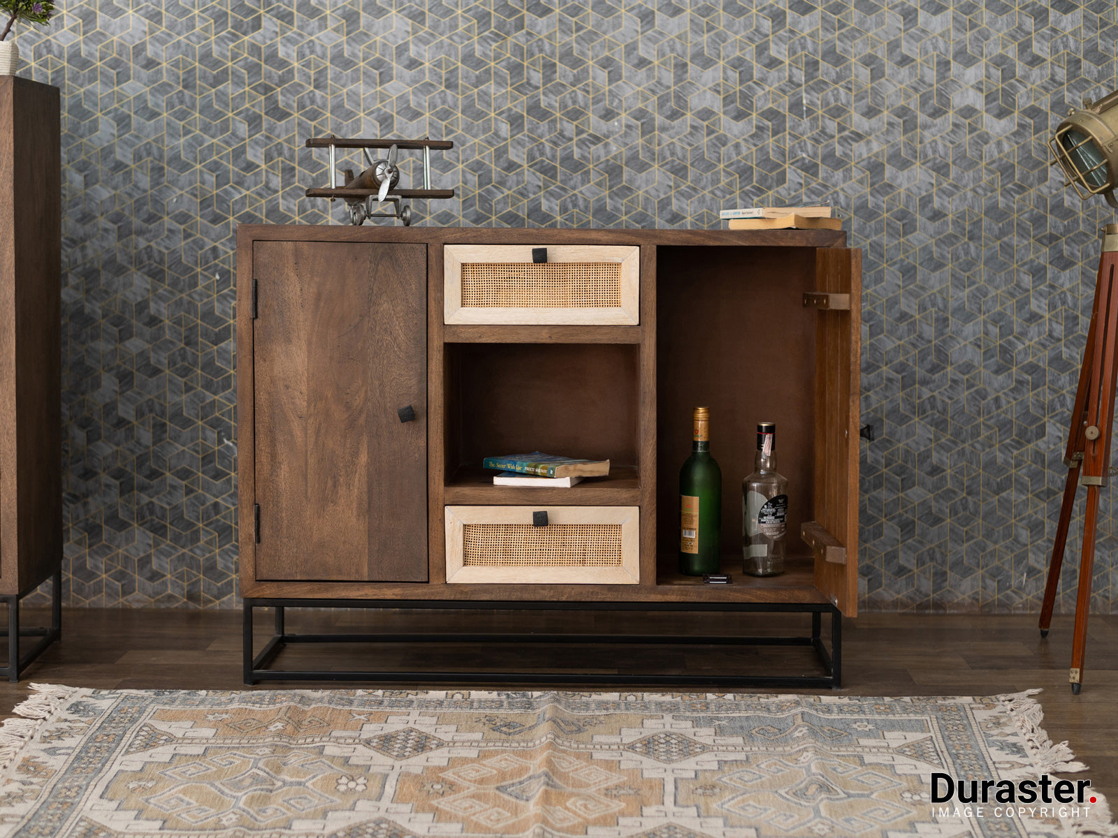 Dudi Furniture Irish Wooden Sideboard Cabinet With Cane Work