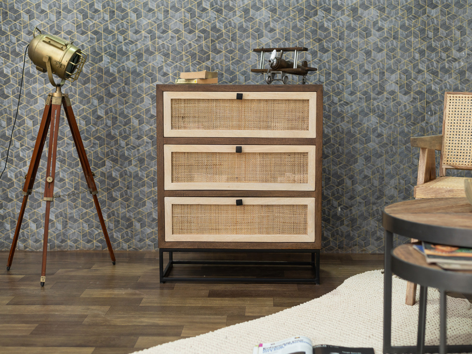 Dudi Furniture Irish Mango Wood Chest Of Drawers With Cane Work