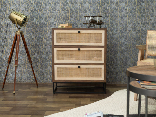 Dudi Furniture Irish Mango Wood Chest Of Drawers With Cane Work