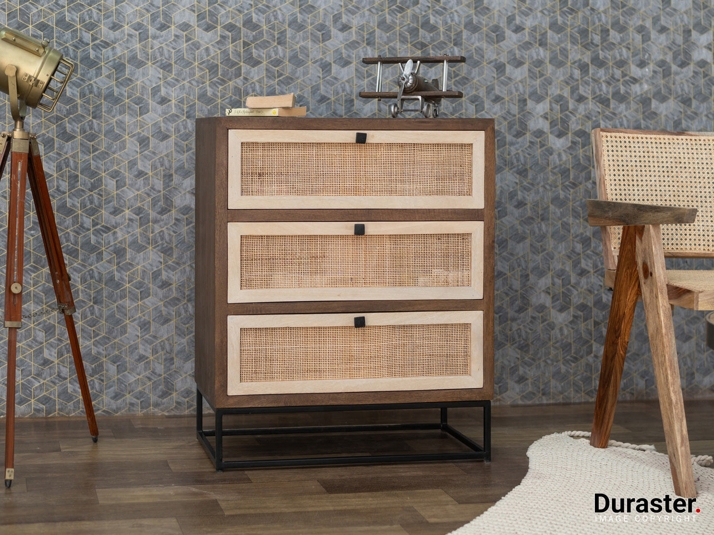 Dudi Furniture Irish Mango Wood Chest Of Drawers With Cane Work