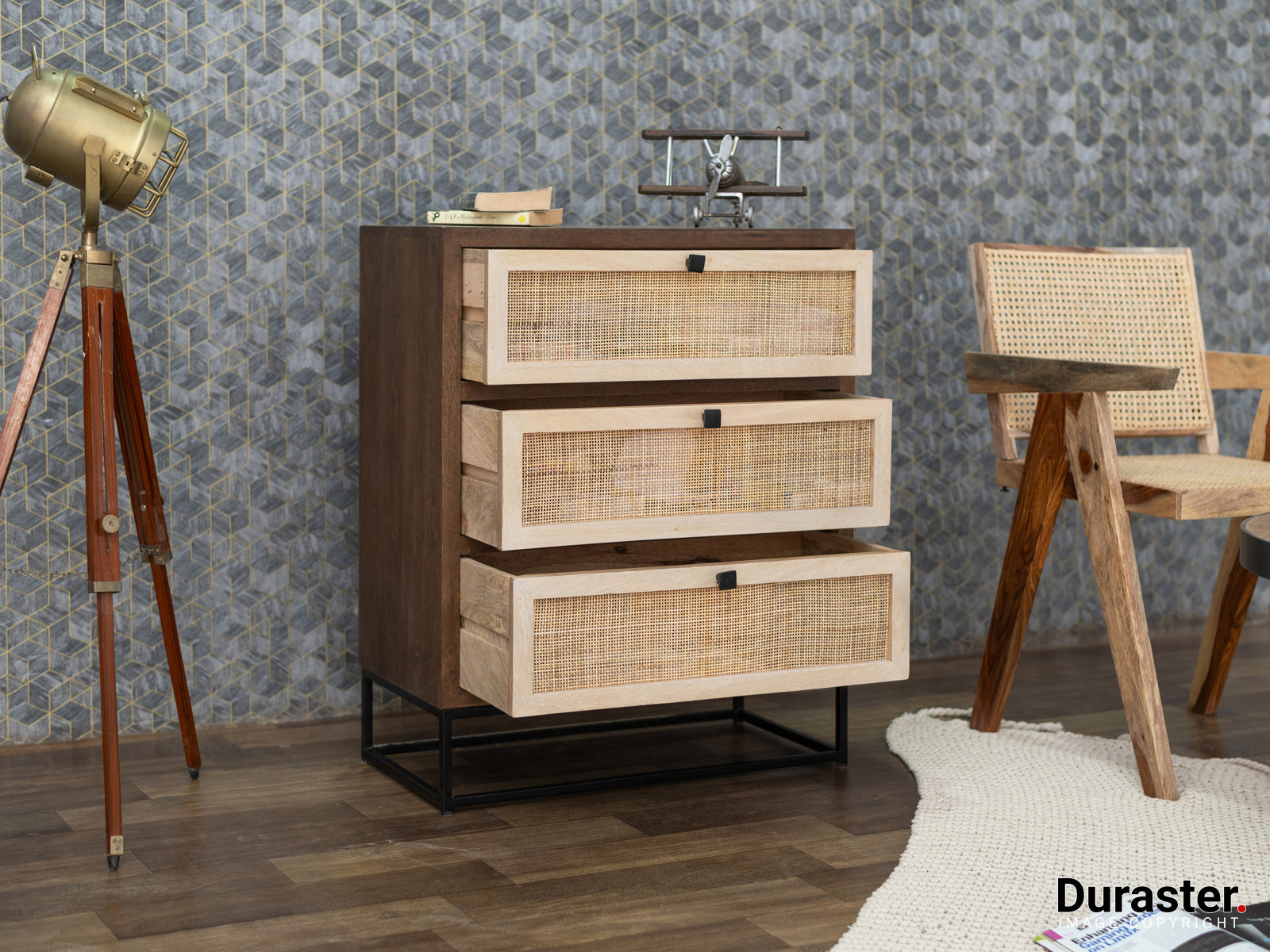 Dudi Furniture Irish Mango Wood Chest Of Drawers With Cane Work