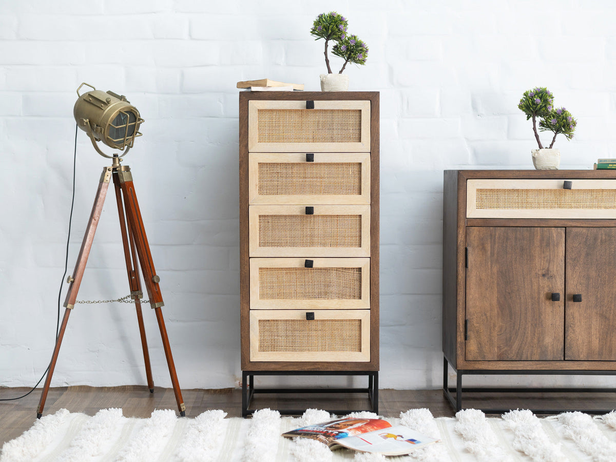 Dudi Furniture Irish Modern Chest Of Drawers With Cane Work