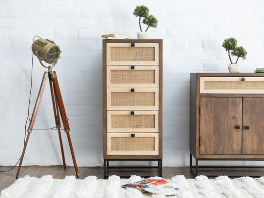 Dudi Furniture Irish Modern Chest Of Drawers With Cane Work