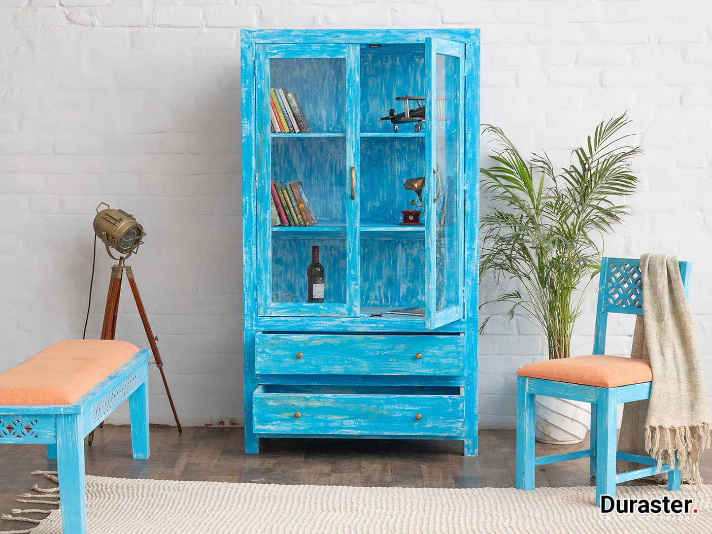 Dudi Furniture Florida Vintage Acacia Wood Display Cabinet