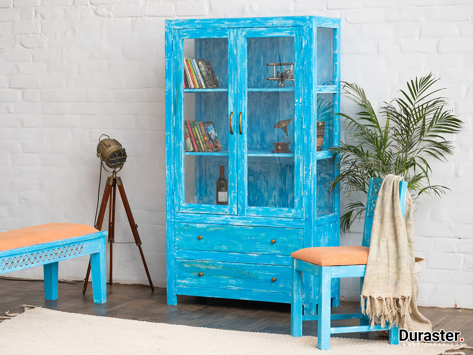 Dudi Furniture Florida Vintage Acacia Wood Display Cabinet