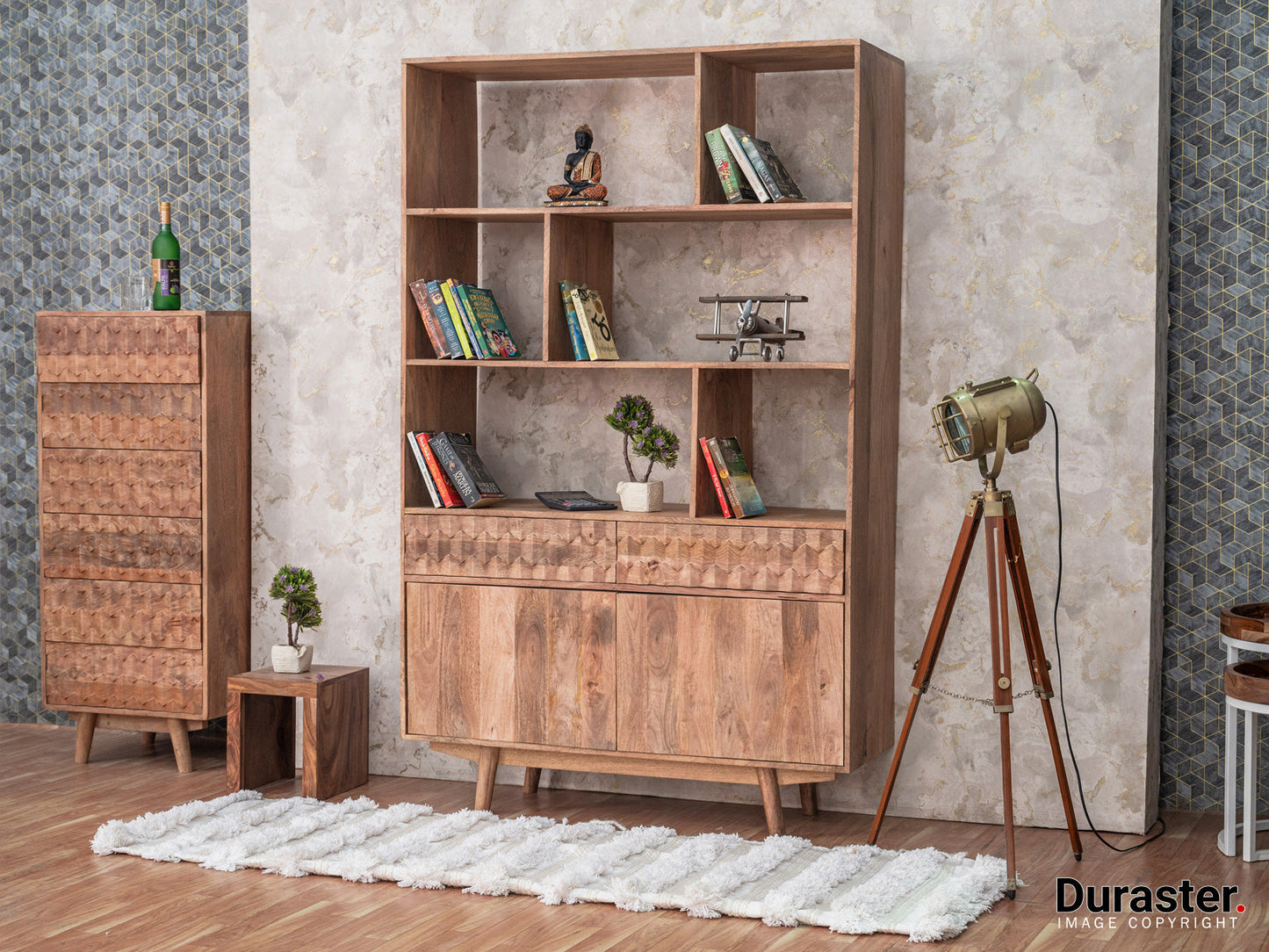 Dudi Furniture Diamond Vintage Wooden Bookshelf